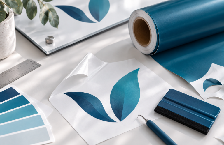 Beschriftungsfolie, Rakel und Folienplot für Werbetechnik in Blau und Türkis
