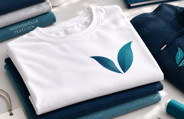 Bedruckte und bestickte Textilien mit individuellem Design in Blau- und Türkistönen